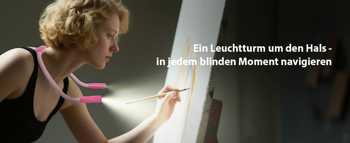 Ліхтар на шию LUXJET LED для читання, в'язання, ремонту – акумуляторний, 3 кольори, регульована яскравість (Рожевий)