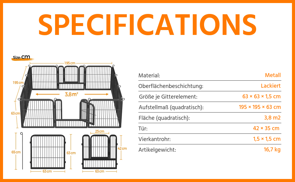 Корм для цуценят Yaheetech (12 шт.) - забіг для собак, 63 см, з 2 дверцятами, автоматичним замком, гнучкий та складаний, для квартири та саду