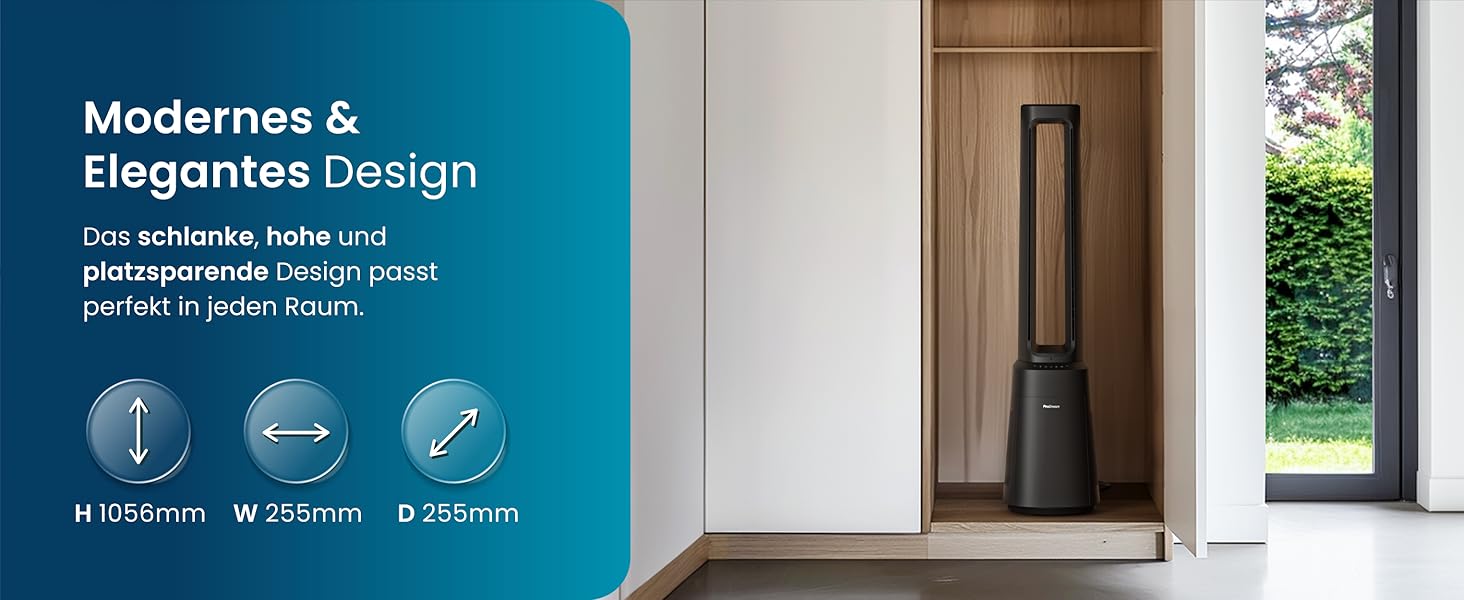 Вентилятор Pro Breeze OmniAir з очищувачем повітря, 105 см - безшумний, з HEPA 13 фільтром, LED дисплеєм, пультом керування, 10 швидкостей, 5 режимів, чорний