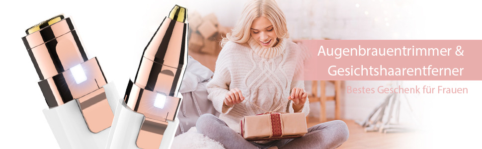 Електричний тример для брів та обличчя 2-в-1 з LED-підсвічуванням для жінок, безболісне видалення волосся, для брів, губ, підборіддя, білий