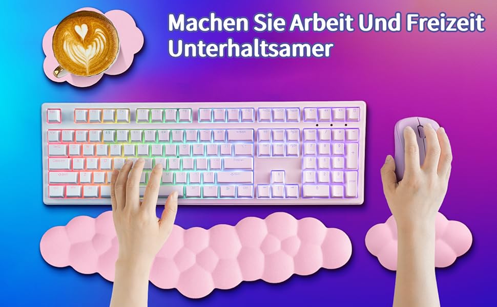 Підставка для зап'ястя під клавіатуру Sushret Cloud, Ергономічна, з Memory Foam, для ПК, ігор, білого (рожевого) кольору