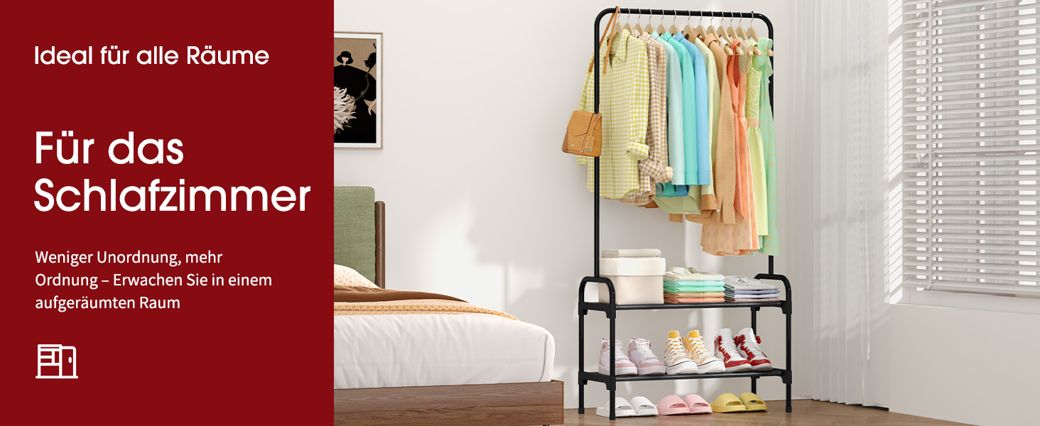 Стійка для одягу з полицею для взуття, чорна, 74 x 30 x 150 см