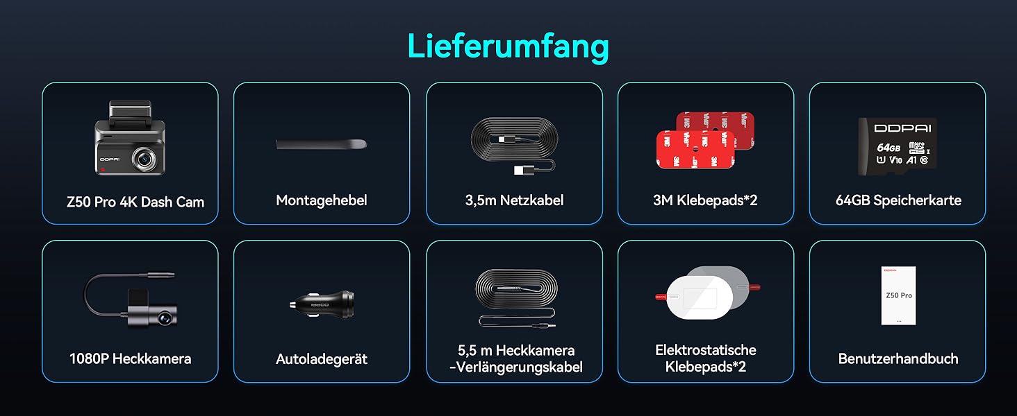 Відеореєстратор DDPAI Z50 Pro 4K: передня та задня камери, GPS, WiFi, ADAS, 64GB