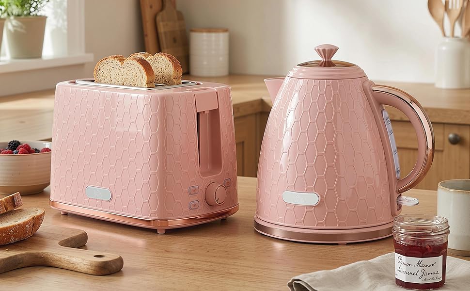 Набір чайник та тостер HOMCOM, 1.7л, 2200W, рожевий