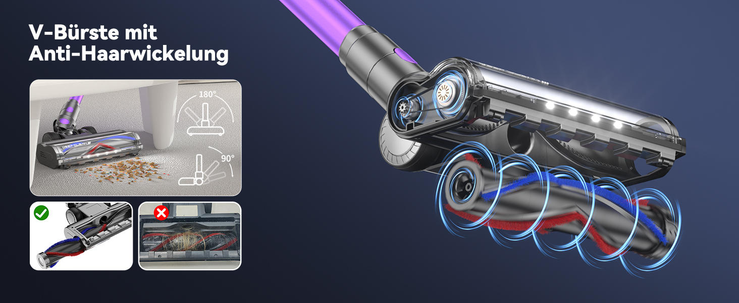 Бездротовий акумуляторний пилосос 580W з LED-дисплеєм, 55KPa, 75 хвилин роботи, об'єм контейнера 1,5л, для твердих підлог, килимів та шерсті тварин