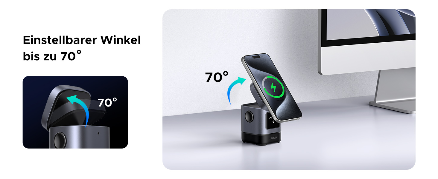 Зарядний станція UGREEN UNO 2-в-1 з сертифікацією Qi2, 15W, сумісна з MagSafe для iPhone 17/16/15/14/13, AirPods 2/3, регульований підставка для зарядки