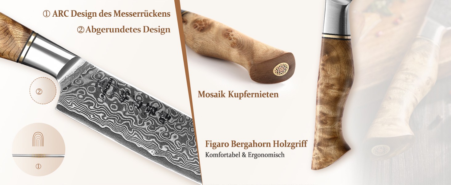 HEZHEN Кухонний ніж Gyuto з дамаської сталі 21 см, VG10, серія Master, професійний, для ресторану та дому