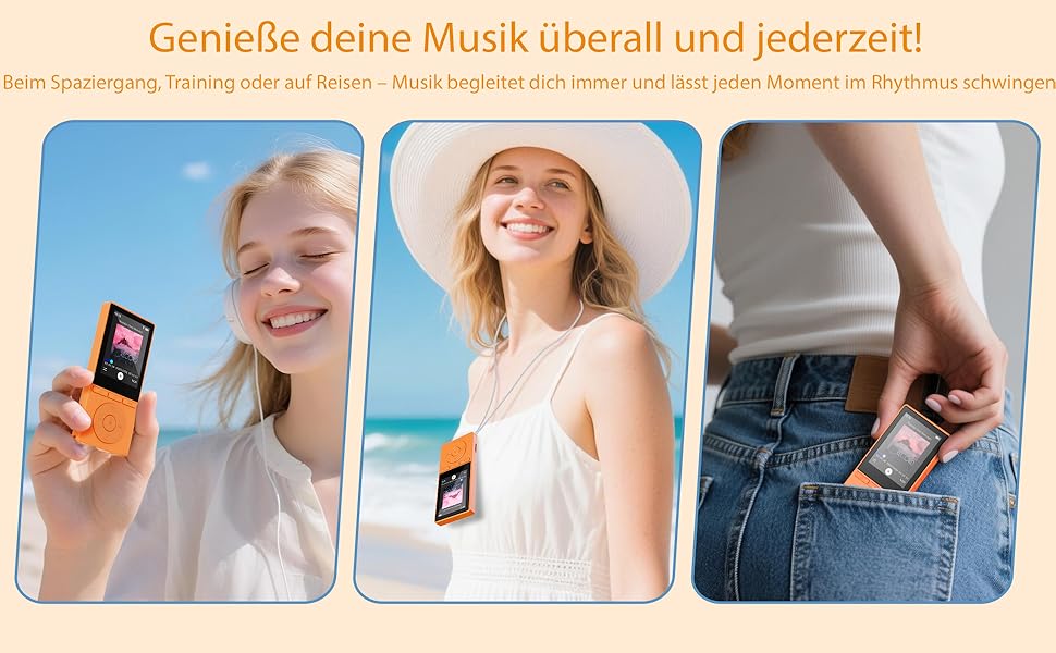 MP3 плеєр 64GB Bluetooth 5.3 з динаміком, HiFi звук, диктофон, E-book, підтримка TF карти 128GB (Помаранчевий)