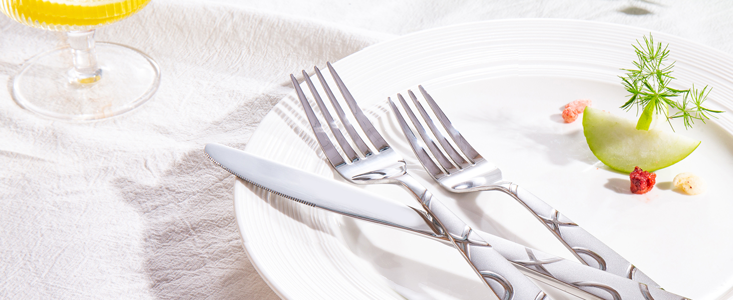 HIKAA Набір столових приборів 20 предметів, нержавіюча сталь, для 4 осіб, набір столових приборів для кухні, високоглянцевий, набір з виделок, ложок та ножів, придатний для миття в посудомийній машині (сріблястий)