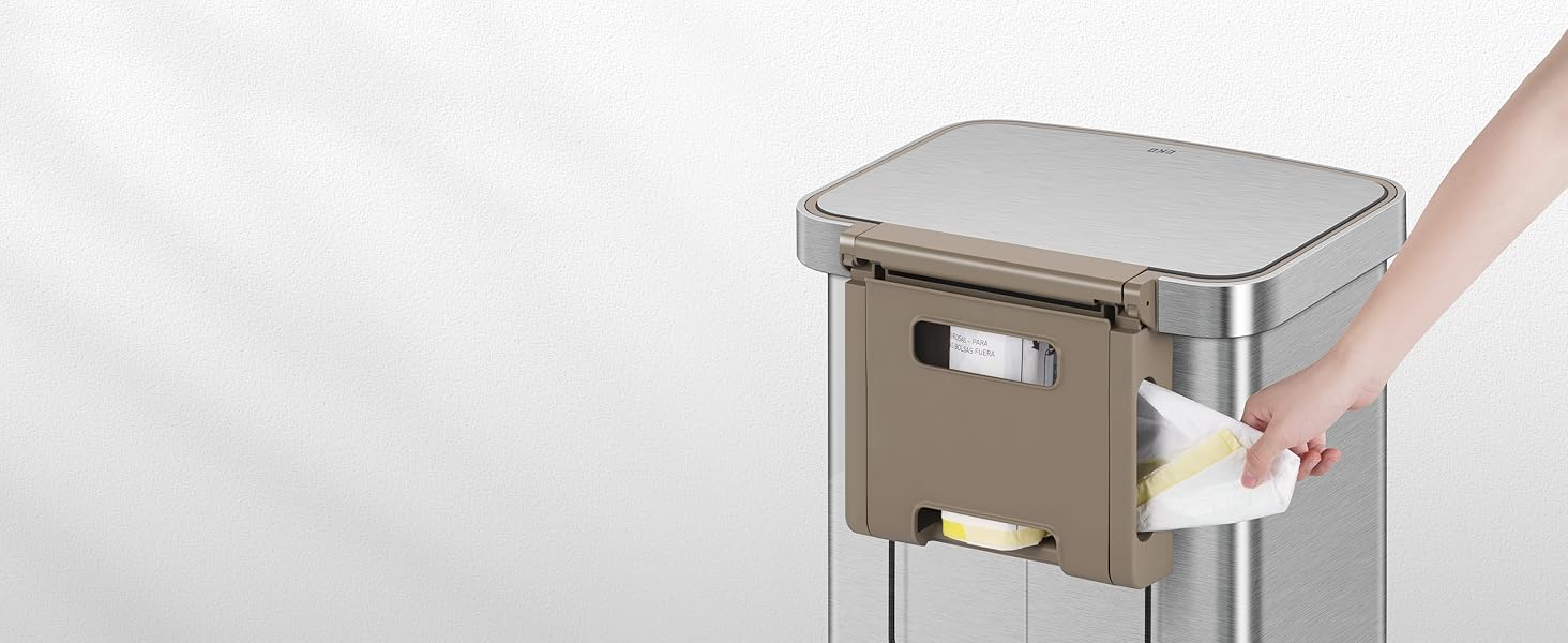 Відро для сміття EKO Madison 30 л з висувним контейнером, м'яким закриттям кришки, стійке до відбитків пальців, нержавіюча сталь, прямокутне, з 20 мішками для сміття 75 л