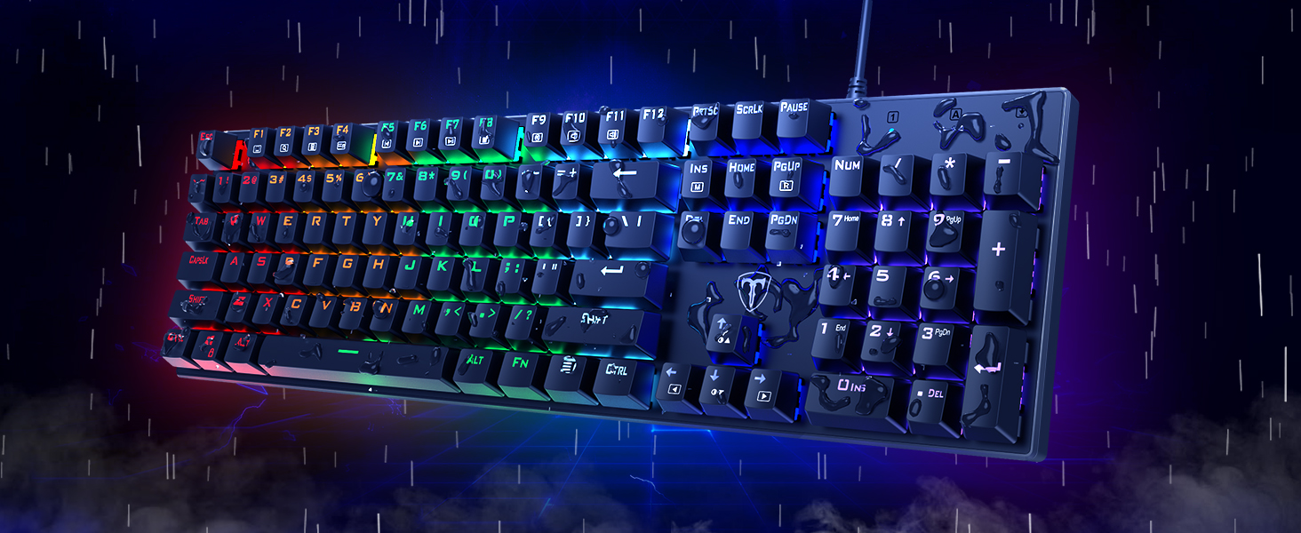 Механічна ігрова клавіатура RisoPhy, RGB, 104 клавіші, ультратонке підсвічування LED, провідне USB підключення, блакитний перемикач, чорний колір