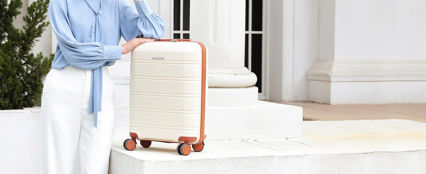 Набір валіз Joyway 5шт з жорстким корпусом, 4 колеса та TSA-замок. В комплекті: косметичка та сумка. Колір: білий/коричневий