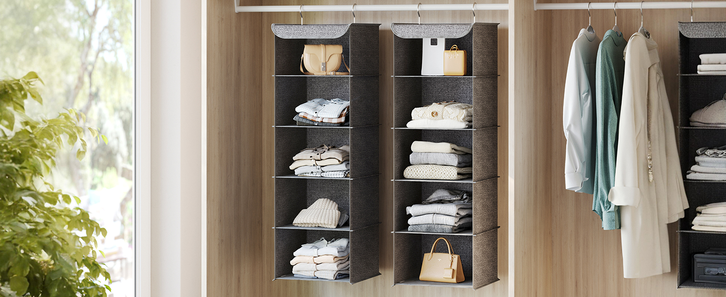 Організатор для шафи SONGMICS, навісний, складний, з металевими гачками та бамбуковими вставками (сірий, 2 шт.)