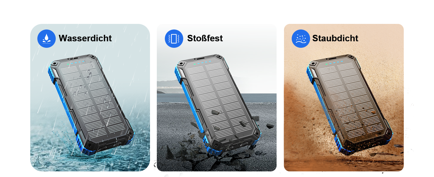 Сонячний павербанк 26800 mAh з 4 кабелями, USB-C, Qi, LED-ліхтарик, для телефонів, планшетів та кемпінгу