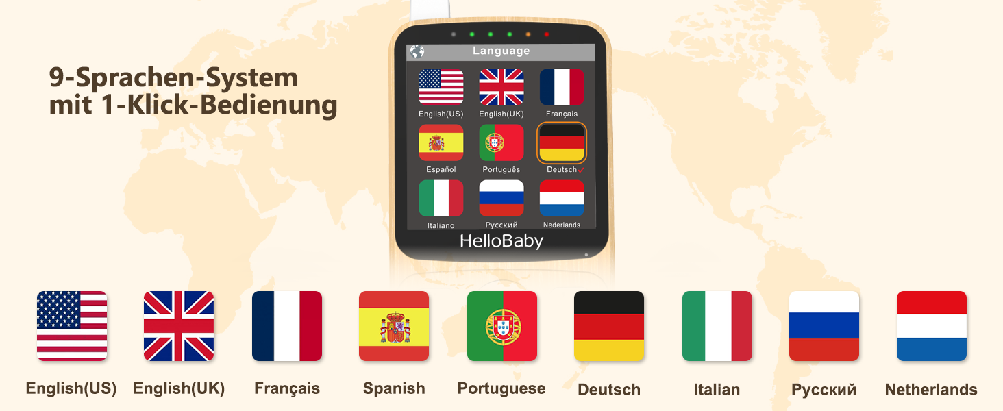 Дитячий відеоняня HelloBaby з камерою 3.2' Digital Funk TFT LCD, бездротовий монітор з нічним баченням, контролем температури та двостороннім зв'язком, білий (HB6340)