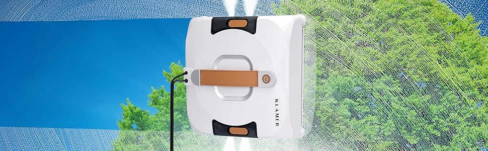 Робот для миття вікон KLAMER 3500 Pa: автоматичний очищувач з резервуаром для води 100 мл, режим вологого очищення, виявлення країв, тихий (60 дБ), захист від падіння, смарт-планування траєкторії, білий