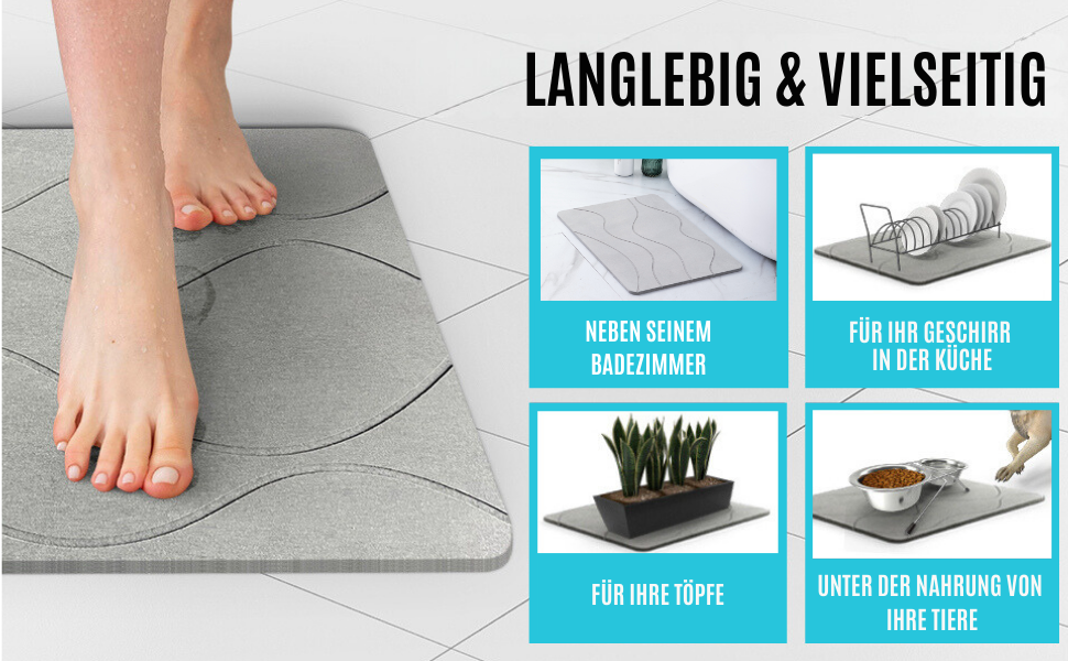Діатомітовий килимок для ванної Pure 4Home Kieselgur 60x40 см, швидкосохнучий та антибактеріальний, ковзаннястійкий, сірий (Waves Gray)