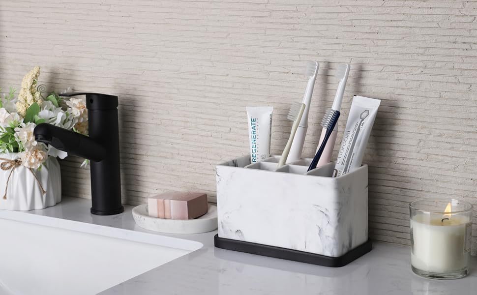 Органайзер для ванної кімнати ZCCZ: великий тримач для зубних щіток та чаша для косметики з гранітною текстурою