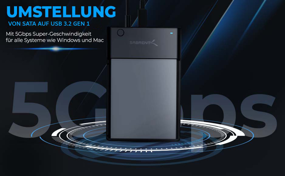 Док-станція для HDD/SSD SATA 2.5'/3.5' Sabrent – USB 3.0, 5Gbps, зовнішній корпус