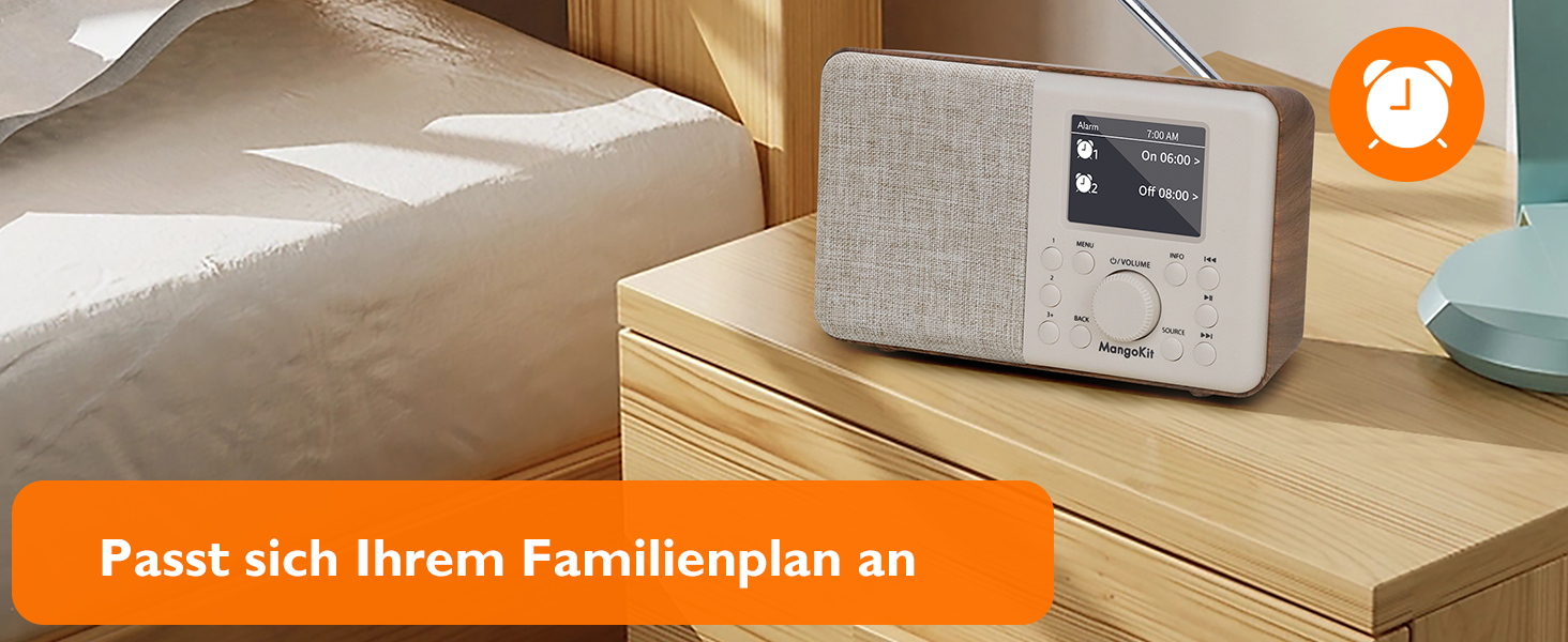 Портативне цифрове радіо MD3 DAB/DAB+/FM з Bluetooth, динаміком та навушниками, 40 станцій, будильник, годинник, таймер, кольоровий дисплей, живлення від батарейок та мережі (корпус з ясеневого дерева)