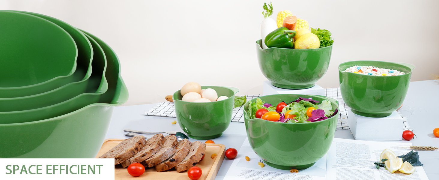 Набір мисок для змішування BoxedHome (4 шт.) - зелений, з нержавіючої сталі, з антиковзним покриттям, для салатів та сервірування