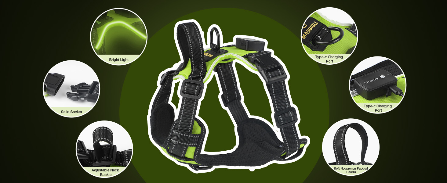 Шлейка для собак Masbri світловідбиваюча, регульована, з ручкою, м'яка підкладка, світловідбиваюча, для собак середніх та великих порід, чорно-біла, TC3005B (XL, Синій)