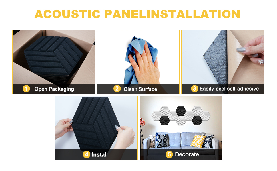 Акустичні гексагонні панелі самоклеючі для стін та стелі, шумопоглинаючі шестигранні плити високої щільності, білі, 30x26x0.9 см, 12 шт.