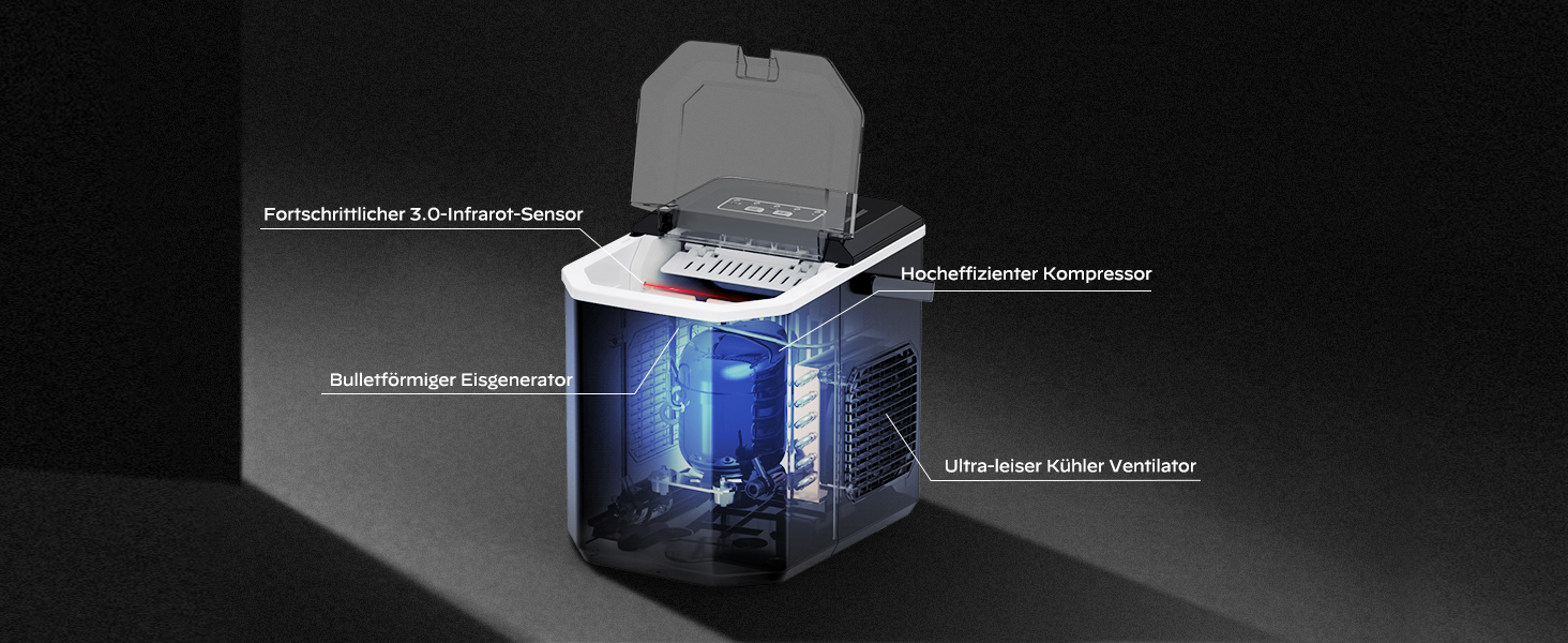 Машина для приготування льоду Silonn IM21 - портативна, самоочисна, 12 кг/день, 9 кубиків/6 хв, чорна