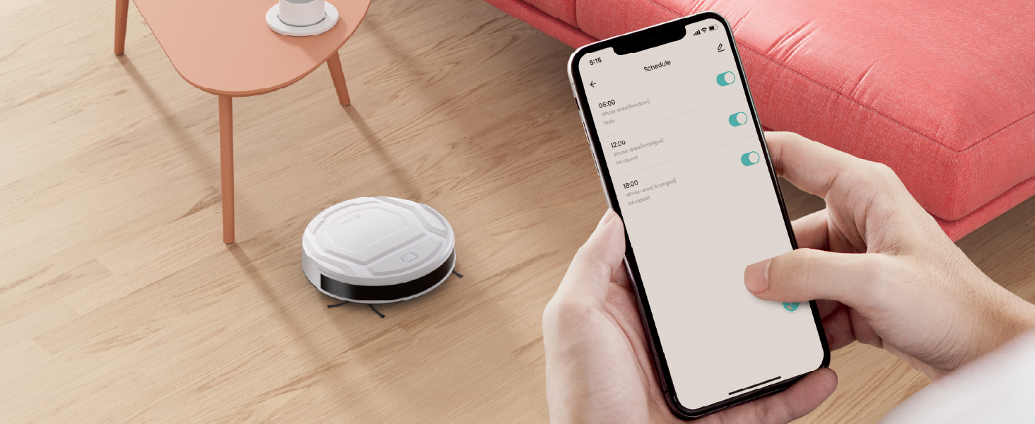 Робот-пилосос LEFANT M210P: потужність 2200 Pa, Wi-Fi, Bluetooth, керування через додаток, 6 режимів, автоматична зарядка, ідеальний для шерсті тварин та твердих підлог