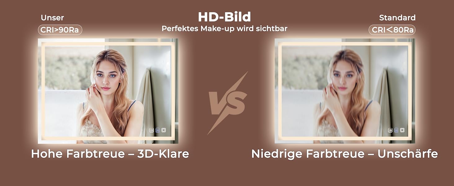 Дзеркало для ванної кімнати з підсвічуванням 60x50x3,5 см, LED, 6400K, біле світло, економія енергії, вертикальне/горизонтальне кріплення, антизапар, 3 колірні температури