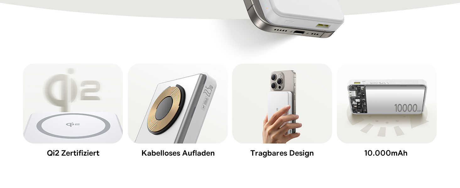 Power Bank Baseus 10000mAh з MagSafe Qi2, 22.5W PD, USB-C, Білий