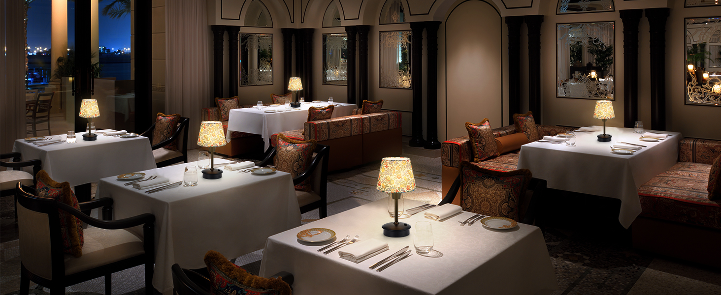 Акумуляторна настільна лампа: портативна, з регулюванням яскравості, для дому та саду. Тканинний абажур, античний метал, квітковий принт