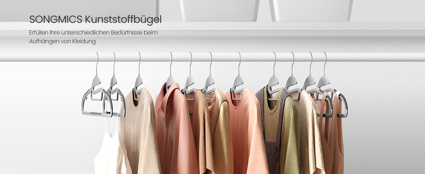 Набір вішалок SONGMICS, 20 шт., пластик, U-подібний отвір, економія місця, 0,5 см товщина, 41,5 см ширина, обертовий гачок 360°, світло-сірий + темно-сірий