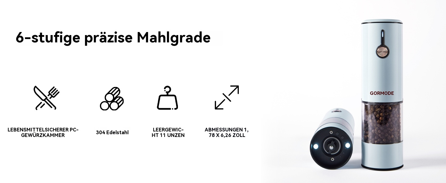 Електричні мельниці для солі та перцю 2 шт. з USB-зарядкою, 6-ступеневим жорном, LED-підсвічуванням та захистом від пилу. Перезаряджувані кухонні помічники