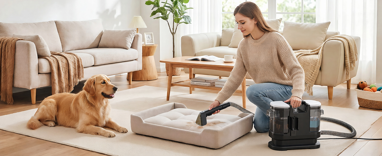 Портативний пилосос для чищення м'яких меблів Lubluelu 600 Вт, 18 кПа, з функцією самоочищення та насадкою для килимів, диванів та авто (чорний)