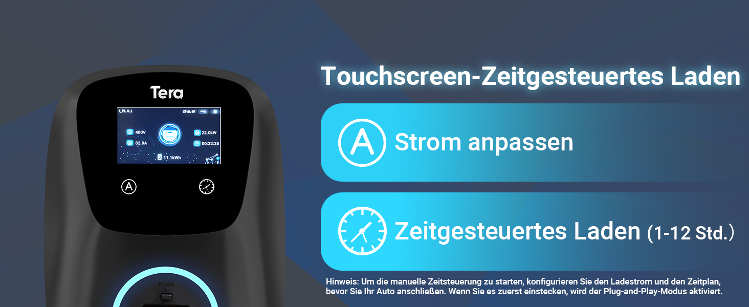Володіння Tera EV: Смарт-зарядний пристрій 22kW/11kW з App, Typ 2, 400V, Wallbox, 7м кабель, CEE 3-фазний, для електромобілів та PHEV