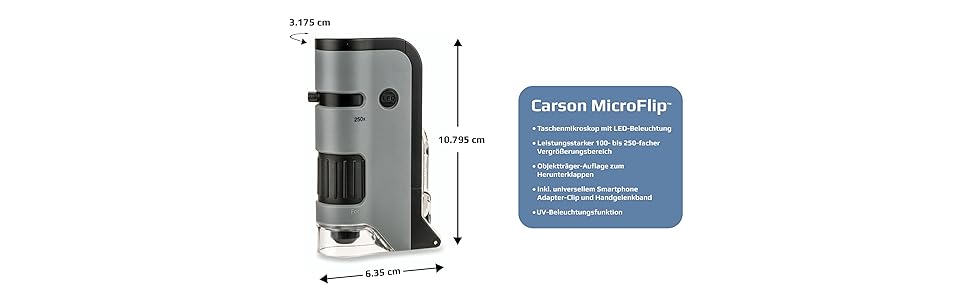 Мікроскоп Carson MicroFlip 100x-250x з адаптером для смартфона для фото та відео (MP-250)