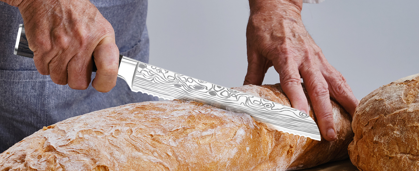 Набір кухонних ножів MOSFiATA 5 предметів з високоякісної вуглецевої нержавіючої сталі: Ніж Накірі 18 см, Універсальний ніж 13 см, Ніж для хліба, Точилка для ножів та Подарункова коробка