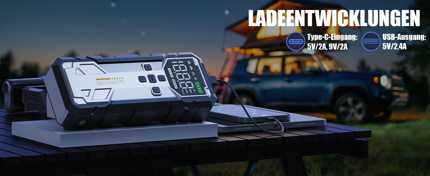 Powerbank Starthilfe 7000A з компресором та LED-ліхтариком: 160PSI, 12V для бензинових та дизельних авто