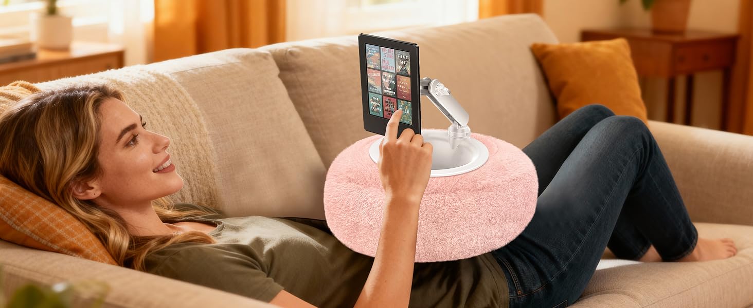 Магнітна підставка-подушка AboveTEK для Kindle, планшетів та телефонів (4.7-13 дюймів), регульований тримач 360° для ліжка та дивана, м'яка та зручна, рожева