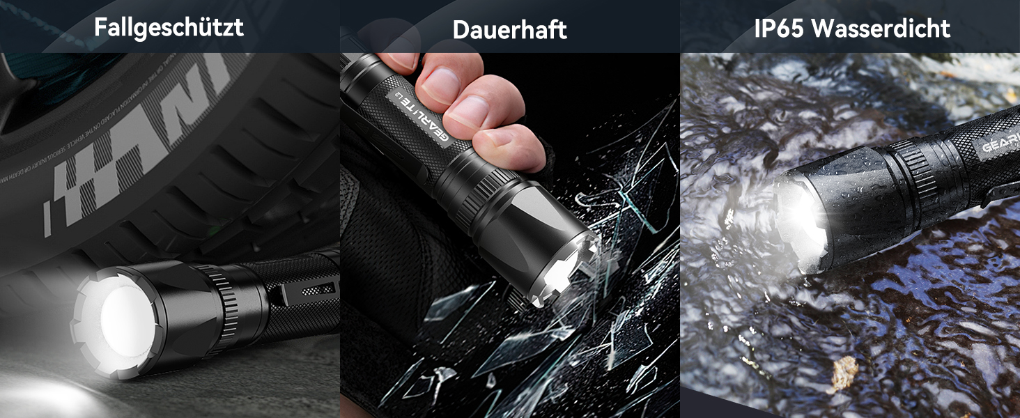 Тактичний ліхтарик GEARLITE 2 шт. - LED, 3000 люмен, Zoom, 3 режими, водонепроникний IP65, для кемпінгу, риболовлі, тактики