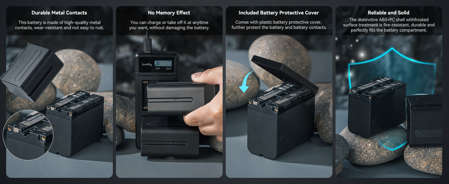 Запасні акумулятори SMALLRIG 7800mAh (2 шт.) для Sony NP-F970 та швидкий зарядний пристрій USB Dual Charger для NP-F970, NP-F960, NP-F950, NP-F930, NP-F550, NP-F570, NP-F750, відеокамери