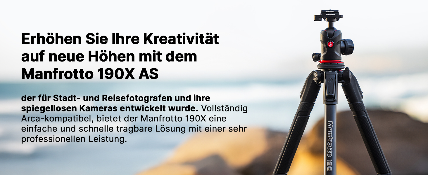 Штатив Manfrotto 190X з алюмінію – 3-секційний для бездзеркальних та DSLR камер (Alu 3 Segm Kit з Arca Swiss)