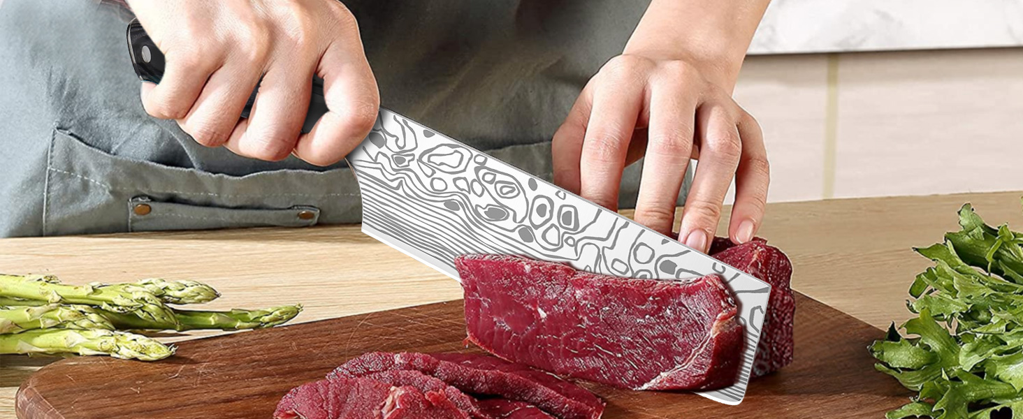 Nakiri ніж MOSFiATA для овочів та м'яса, універсальний кухонний ніж з німецької нержавіючої сталі EN1.4116, з захистом для пальців та леза, у подарунковій коробці