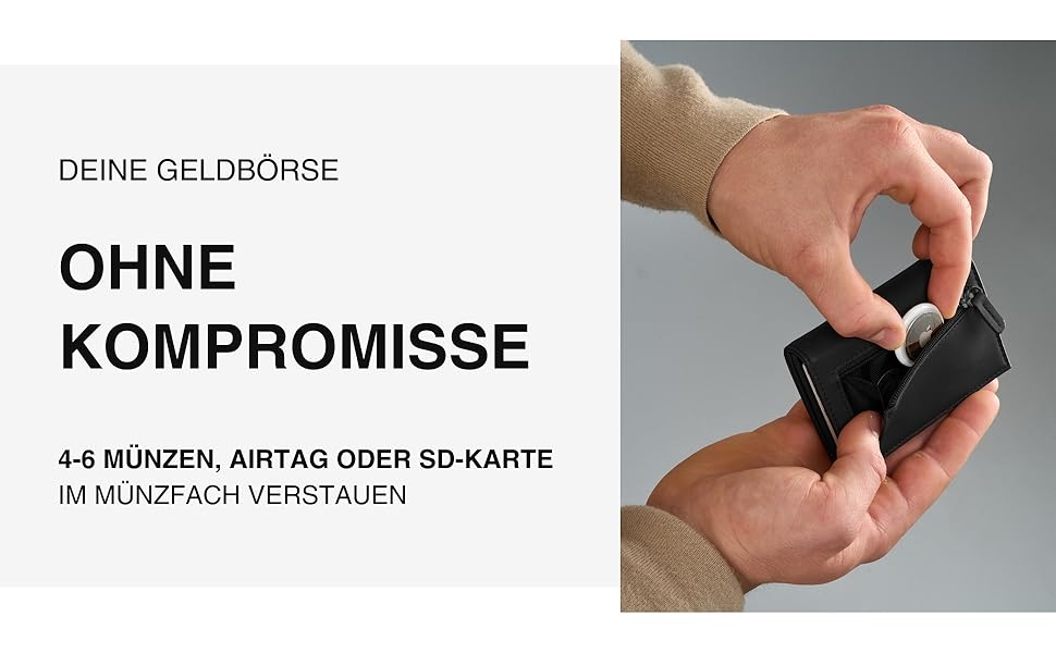 Чоловічий шкіряний гаманець DAPARA з відділенням для монет та RFID-захистом | Slim Wallet для чоловіків | Портмоне на 12 карт | Чорний міні-гаманець з відділенням для монет