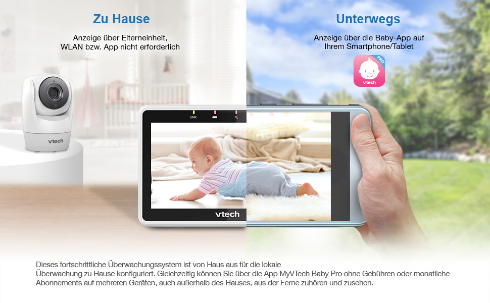 Vtech VM901-1W WiFi камера: розумний дитячий монітор з 5-дюймовим HD-дисплеєм, 1080P, поворотна камера, мобільний додаток, широкий кут огляду 120°, сумісність з iOS та Android