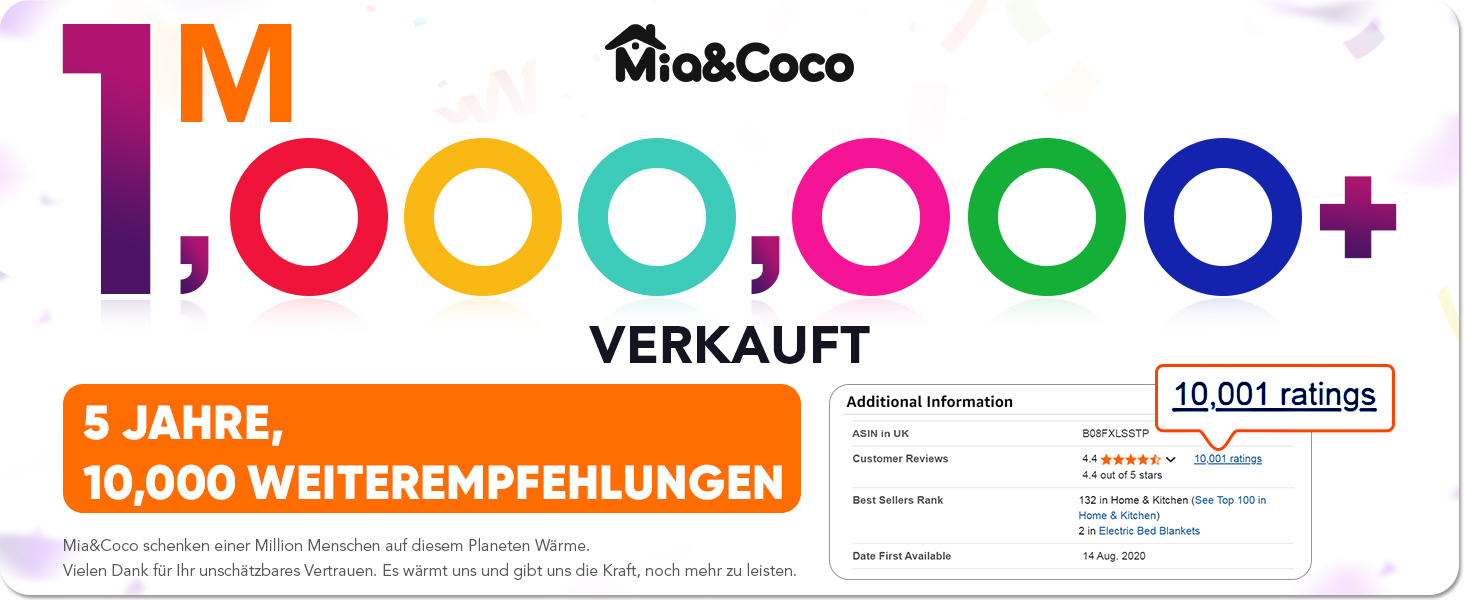 Електрична ковдра Mia&Coco з автовимкненням, 10 температурних режимів, таймер до 9 годин, захист від перегріву, фланель, 130x160 см, сіра