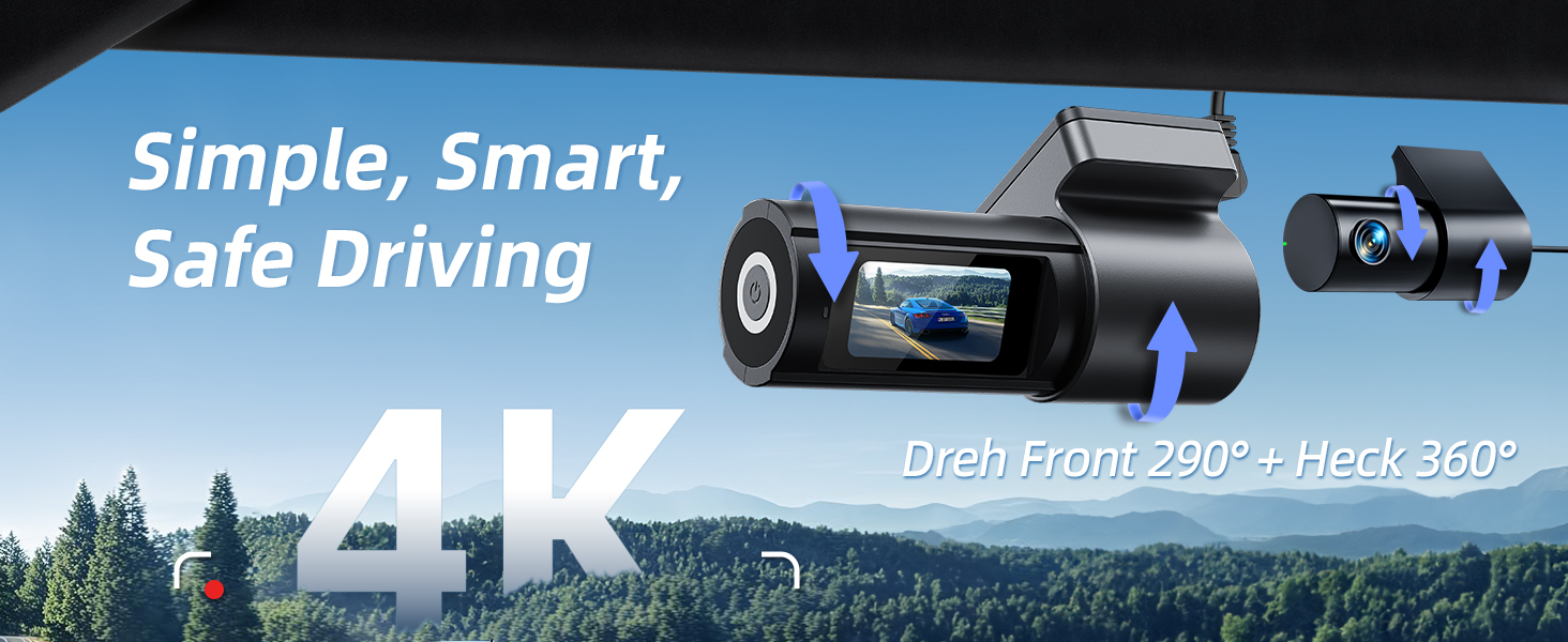Відеореєстратор CIEVIE 4K+1080P з двома камерами, WiFi, IPS дисплей 1.5