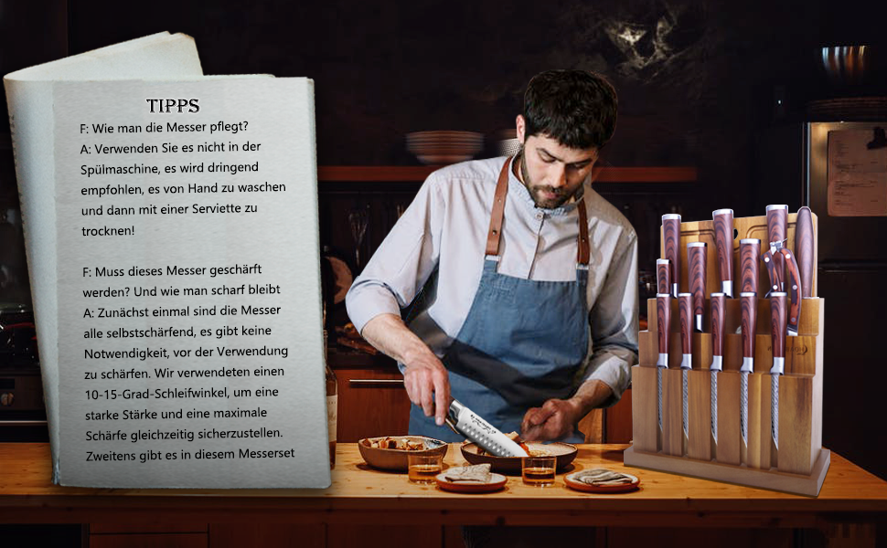 Набір кухонних ножів Hoablorn 15 предметів з блоком: високоякісні ножі з акціїєю, підставка з міцним магнітом, ідеальний подарунок на новосілля та весілля