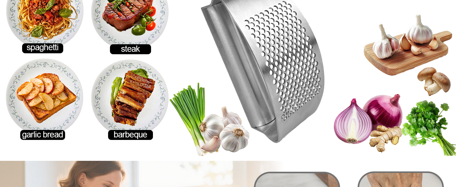 Прес для часнику з нержавіючої сталі - багатофункціональний прес для часнику з силіконовим очищувачем та щіткою для чищення. Можна мити в посудомийній машині (срібний)